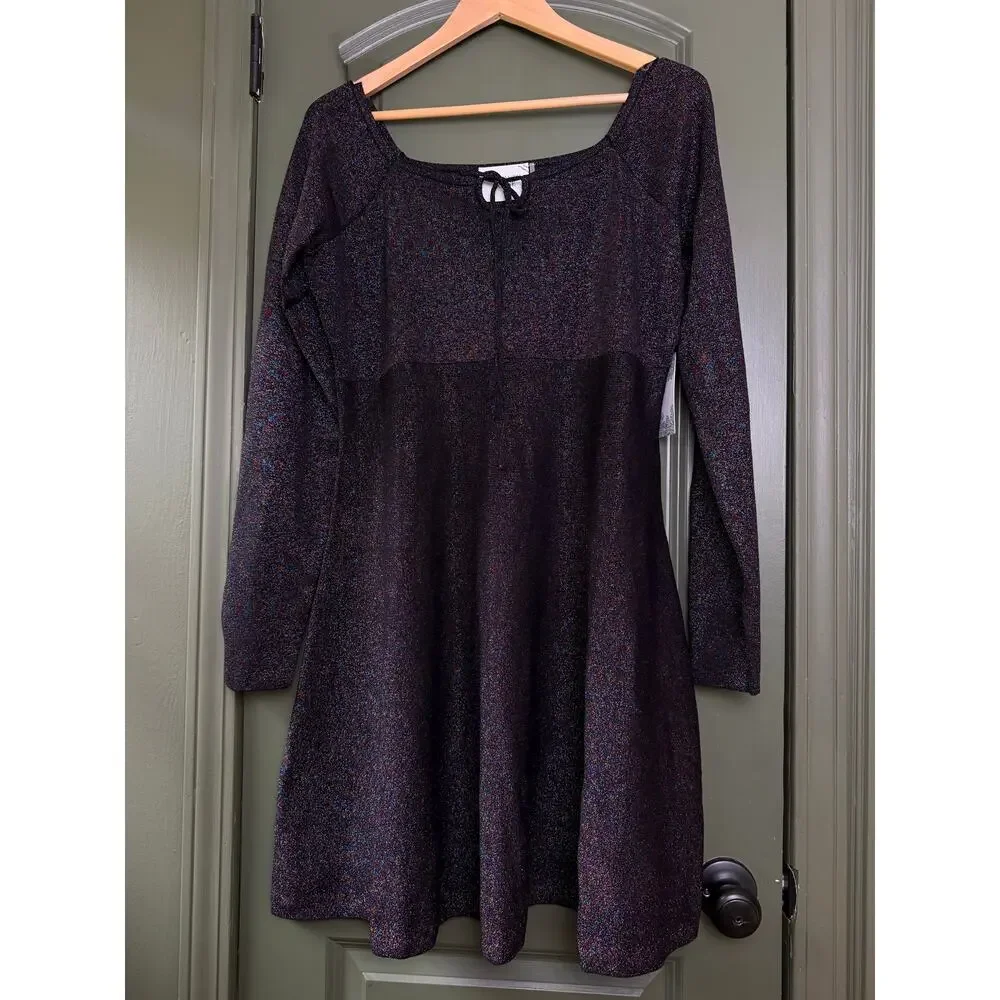 NWT Hyacinth House Black Metallic Shimmer Selena Knit Holiday Mini Dress Small - Picture 2 of 7